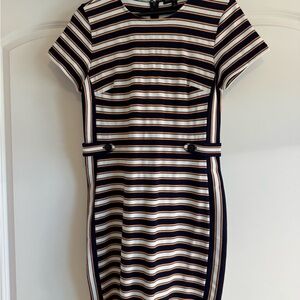 Banana Republic Navy, Coral, and White Short-Sleeve Sheath Dress